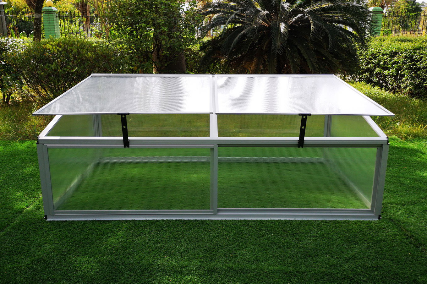 OUTFLEXX Hochbeetaufsatz mit Schiebetüren, silber, Alu/Polycarbonat, 176x86x60 cm, pulverbeschichtet 20083__1