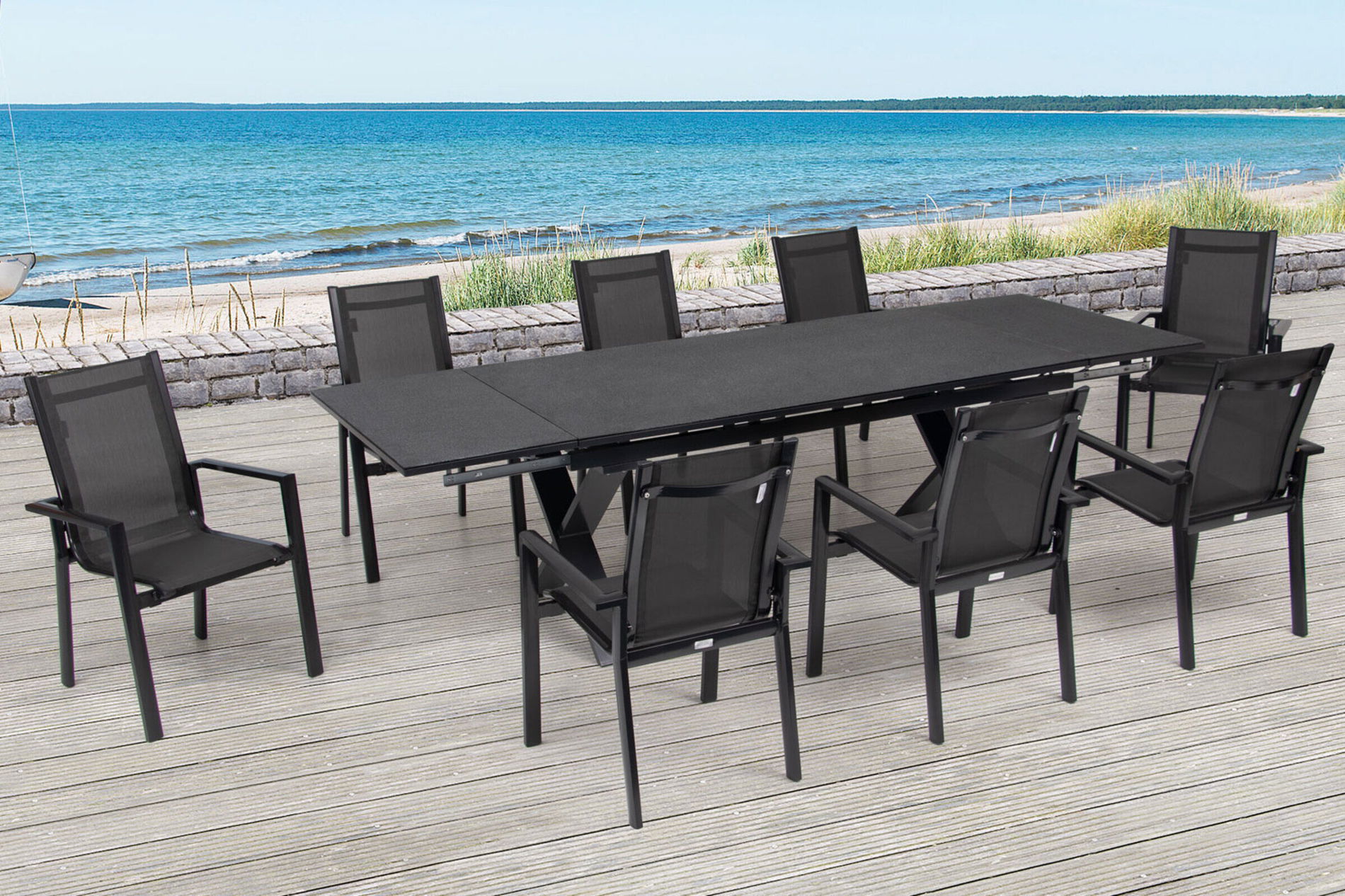 OUTFLEXX Garten-Essgruppe, anthrazit, Alu / Keramik / Textil, 180/280x100cm, 8 Stapelsessel 22233__1