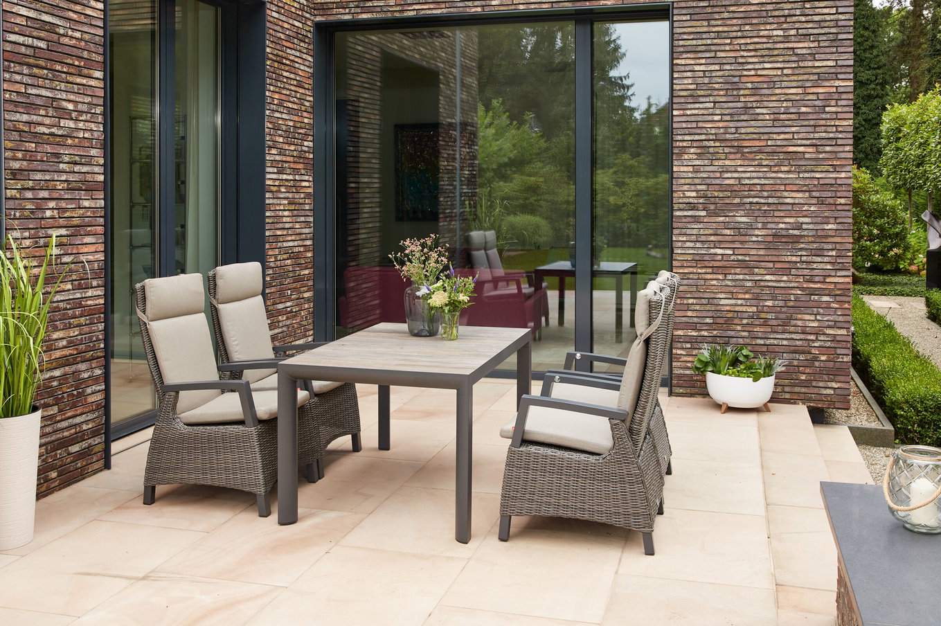 SIENA GARDEN Silva/Corido Garten-Essgruppe, anthrazit/grau, Alu/Gardino®-Geflecht/Keramik, 140 x 90cm, inkl. 4 Diningsessel 23817__1