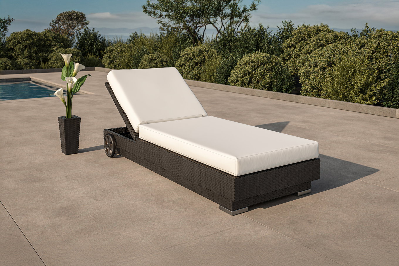 OUTFLEXX Sonnenliege, creme/weiß, schwarz, Polyrattan, 200x80x37,5cm, inkl. Polster, Rückenlehne 4-stufig verstellbar 1338__1