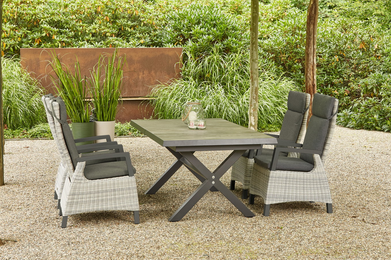 SIENA GARDEN Sincro/Corido Garten-Essgruppe, anthrazit/grau, Alu/Geflecht/Keramik, 200/260 x 100 cm, inkl. 4 Diningsessel 23849__1