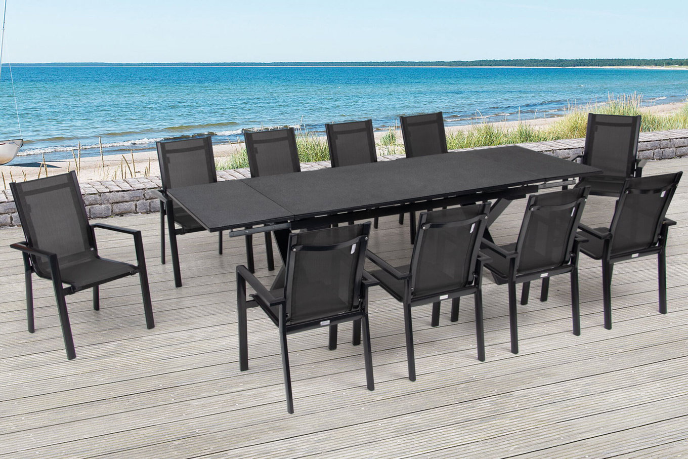 OUTFLEXX Garten-Essgruppe, anthrazit, Alu / Keramik / Textil, 180/280x100cm, 10 Stapelsessel 22234__1
