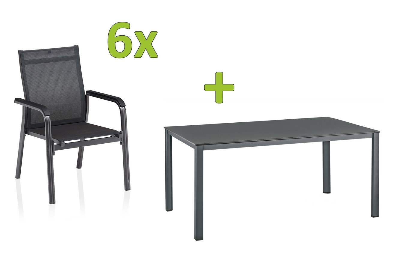 KETTLER BasicPlus Premium Esstischgarnitur, anthrazit/lakritz, Alu/Textilene, Tisch 160x95 cm, 6 Stapelsessel 31510__1