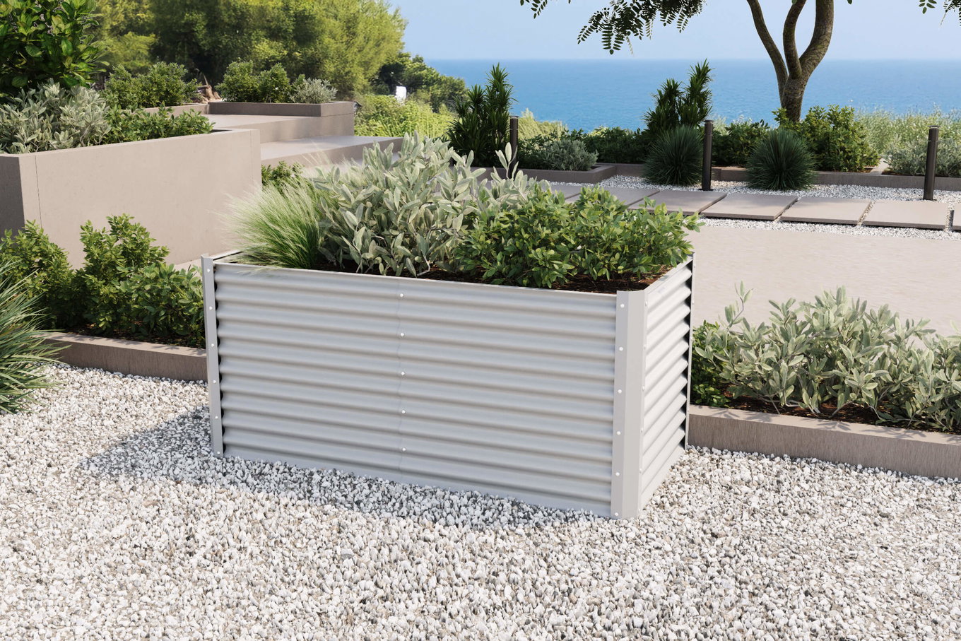 OUTFLEXX Hochbeet, silber, Aluminium-Zink-Stahl, pulverbeschichtet, 180 x 90 x 84 cm 13724__1
