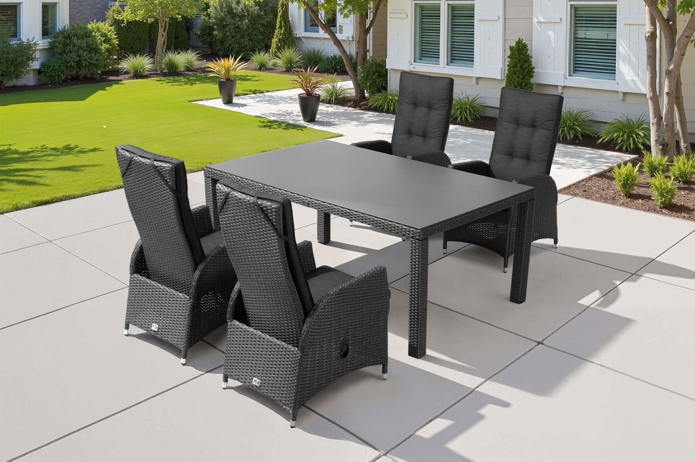 Ploß Rocking Garten-Essgruppe, grau/braun-meliert, Polyrattan, Tisch 180 x 110 cm, 4 Sessel 18834__1