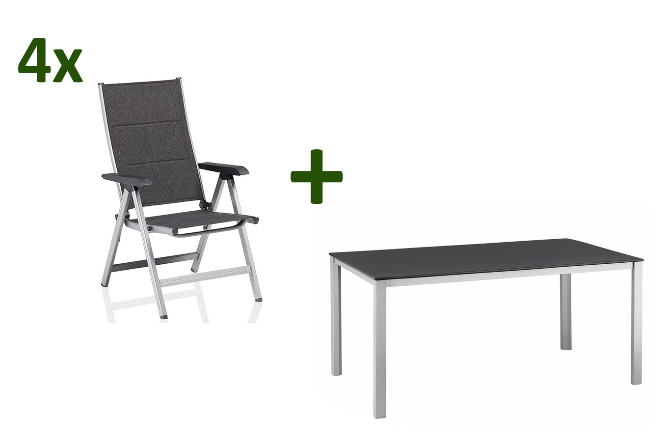 KETTLER KETTALUX-PLUS/Basic Plus Padded Sitzgruppe, silber/anthrazit, Alu/Textilene, Tisch 160x95 cm, 4 Klappstühle 22947__1