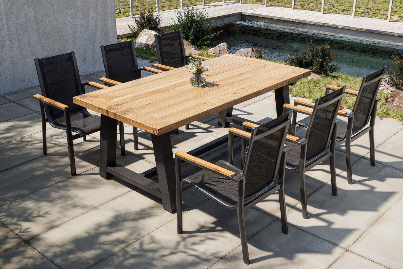 OUTFLEXX Evora Garten-Essgruppe, grau/anthrazit, Alu/Teak/Textilene, 200 x 100 cm, stapelbar, FSC®-zertifiziertes Produkt 80948__1