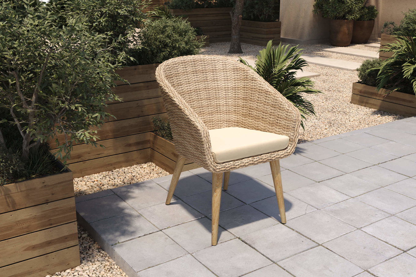 OUTFLEXX Borneo Cocktail-Sessel, beige-meliert, Polyrattan/Akazie, Gebürstet, Polster Inklusive, FSC®-zertifiziertes Produkt 21619__1