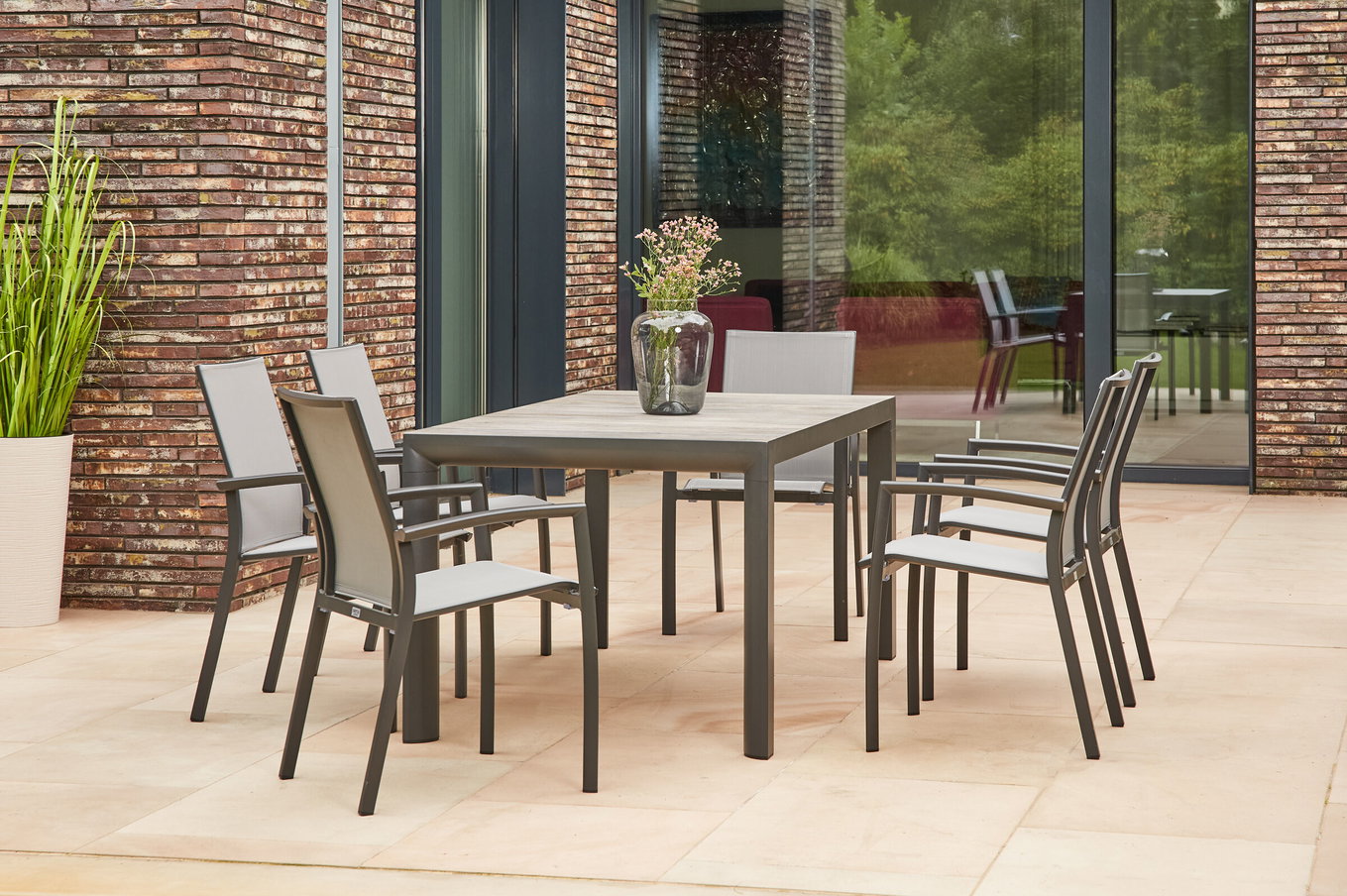 SIENA GARDEN Silva/Velia Garten-Essgruppe, anthrazit/grau, Alu/Ranotex®-Gewebe/Keramik, 160 x 90cm, inkl. 6 Diningsessel 23821__1
