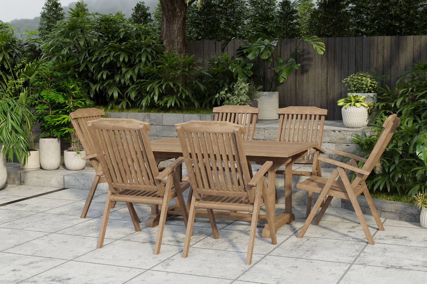 OUTFLEXX Ontario/Bounty Garten-Essgruppe, natur, Teak, 160/210x90cm, 6x Klappsessel 24362__1