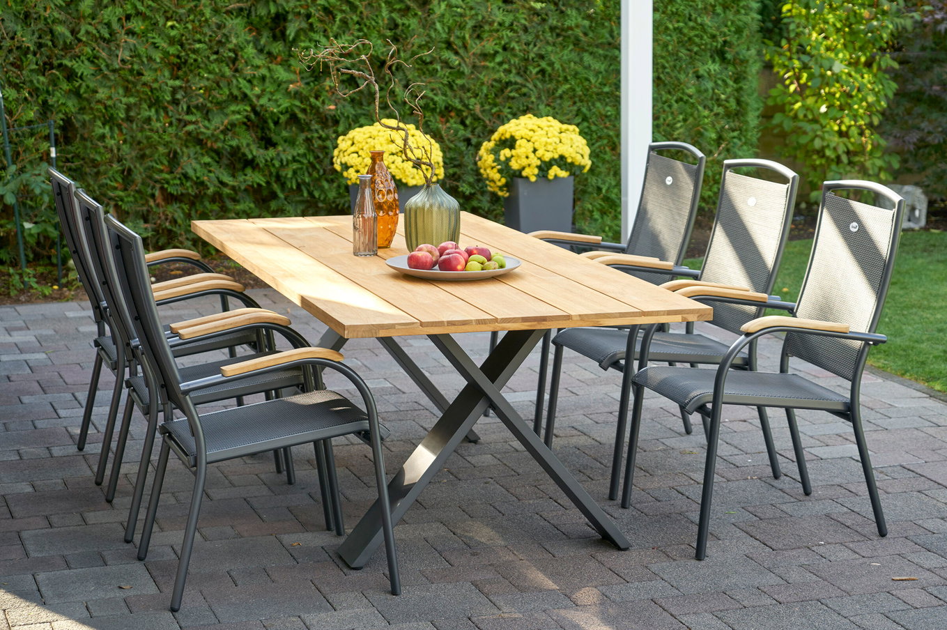 HARTMAN Xanadu / Raffaelo Garten-Essgruppe, xerix/anthrazit, Alu/Teakholz, 6 Stapelsessel, 220x100cm 21153__1