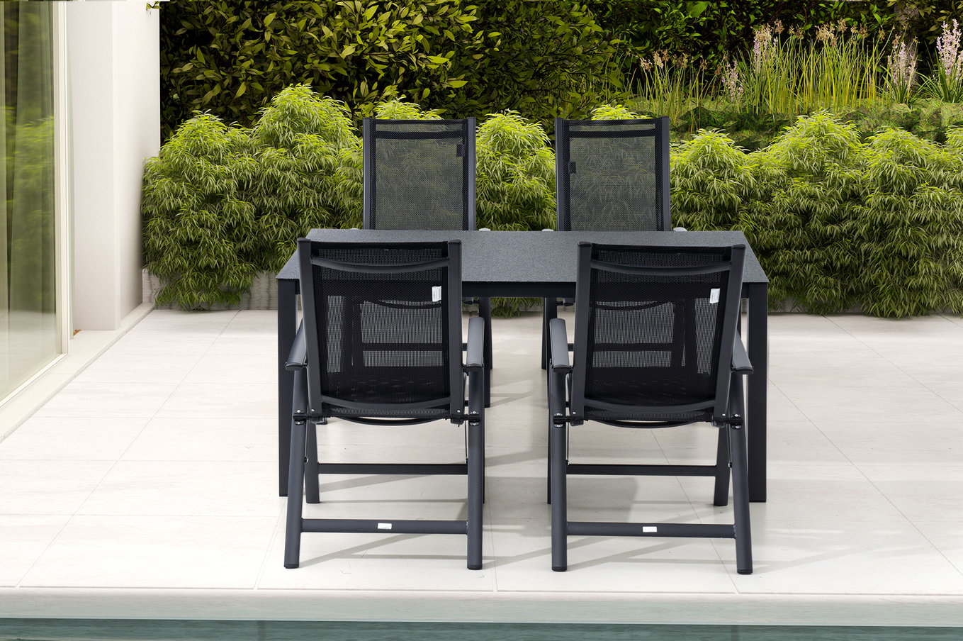 OUTFLEXX Garten-Essgruppe, anthrazit matt, Alu/Spraystone/Textilen, 160 x 95 cm, 4 Klappstühle 28185__1