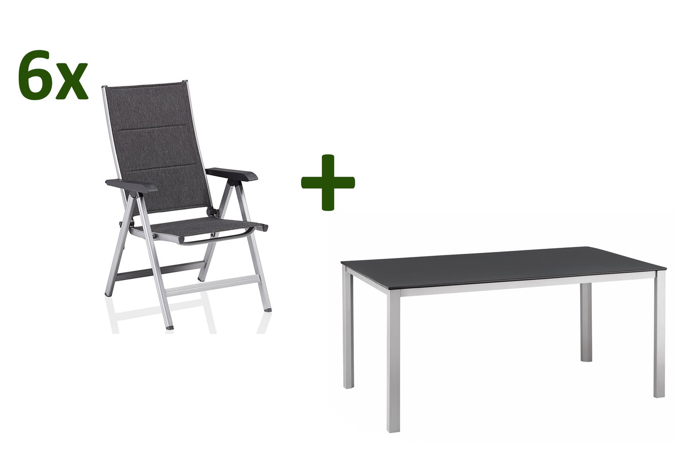 KETTLER KETTALUX-PLUS/Basic Plus Padded Sitzgruppe, silber/anthrazit, Alu/Textilene, Tisch 160x95 cm, 6 Klappstühle 22948__1