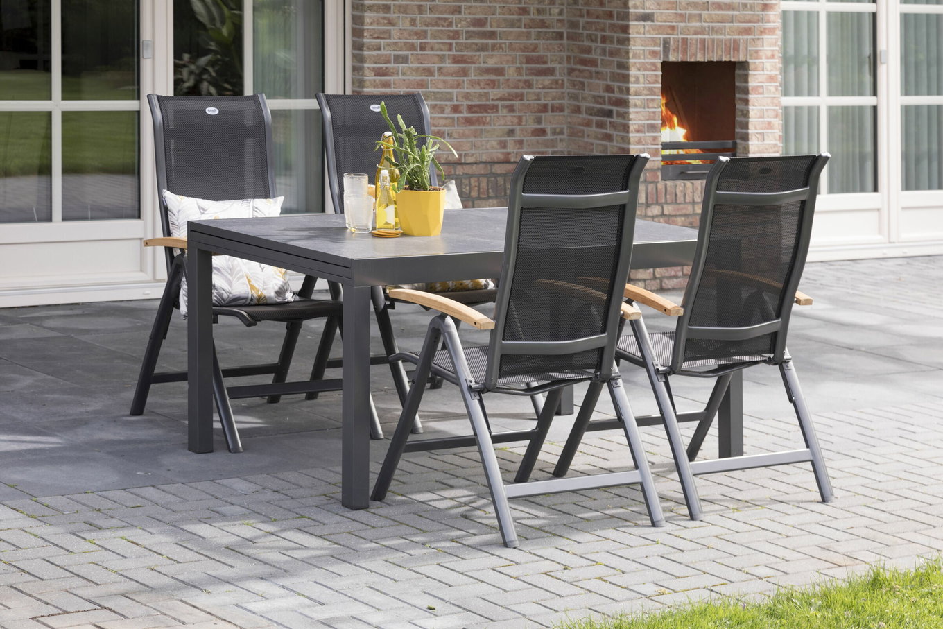 HARTMAN Alice/Tipperary Garten-Essgruppe, xerix/stone grey, Alu/HPL/Teak/2x2 Textilen, 160/260x93 cm, 4 Klappstühle 24152__1
