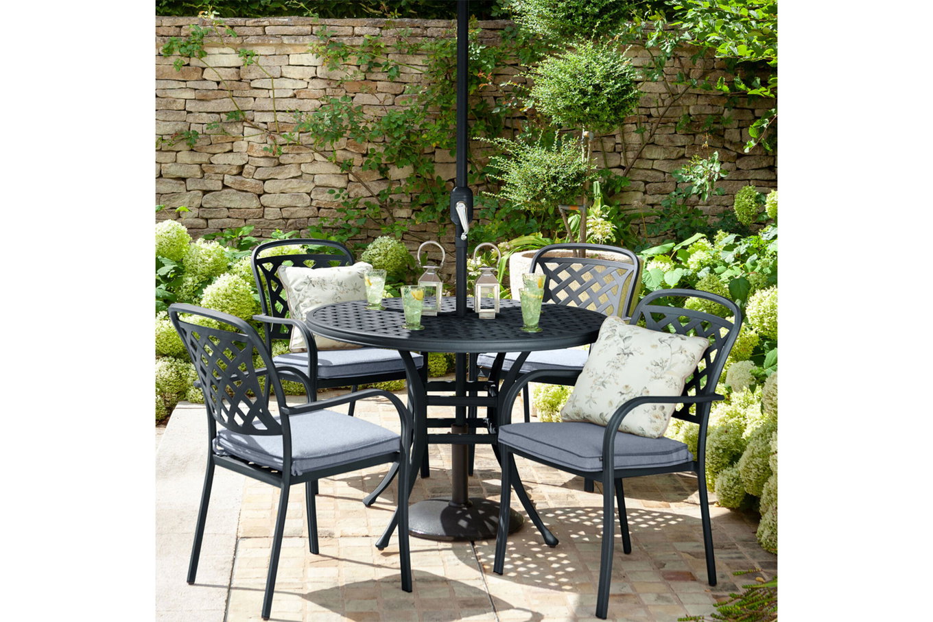 HARTMAN Preston Garten-Essgruppe, grau, Alu-Guss, 4 Dining Sessel, inklusive Polster 22449__1