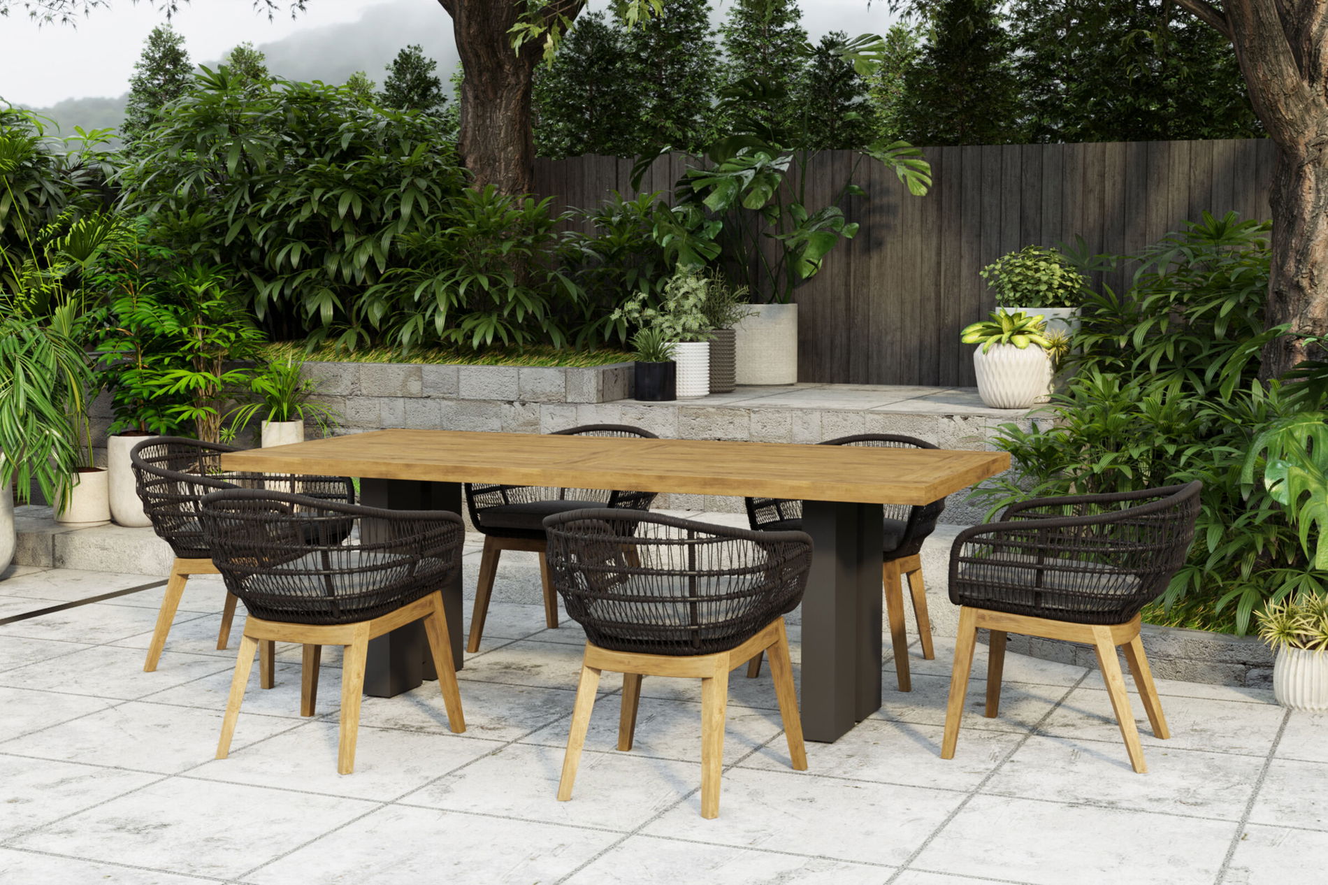 OUTFLEXX Bob Garten-Essgruppe, anthrazit/natur, Alu/recycled Teak/Rope, 220 x 100 cm, 6 x Sessel, FSC®-zertifiziertes Produkt 24336__1