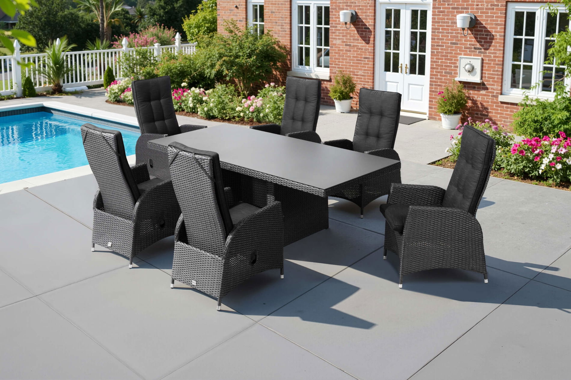 Ploß Rocking Garten-Essgruppe, grau/schwarz, Polyrattan, Tisch 220 x 100 cm, 6 Sessel 18835__1