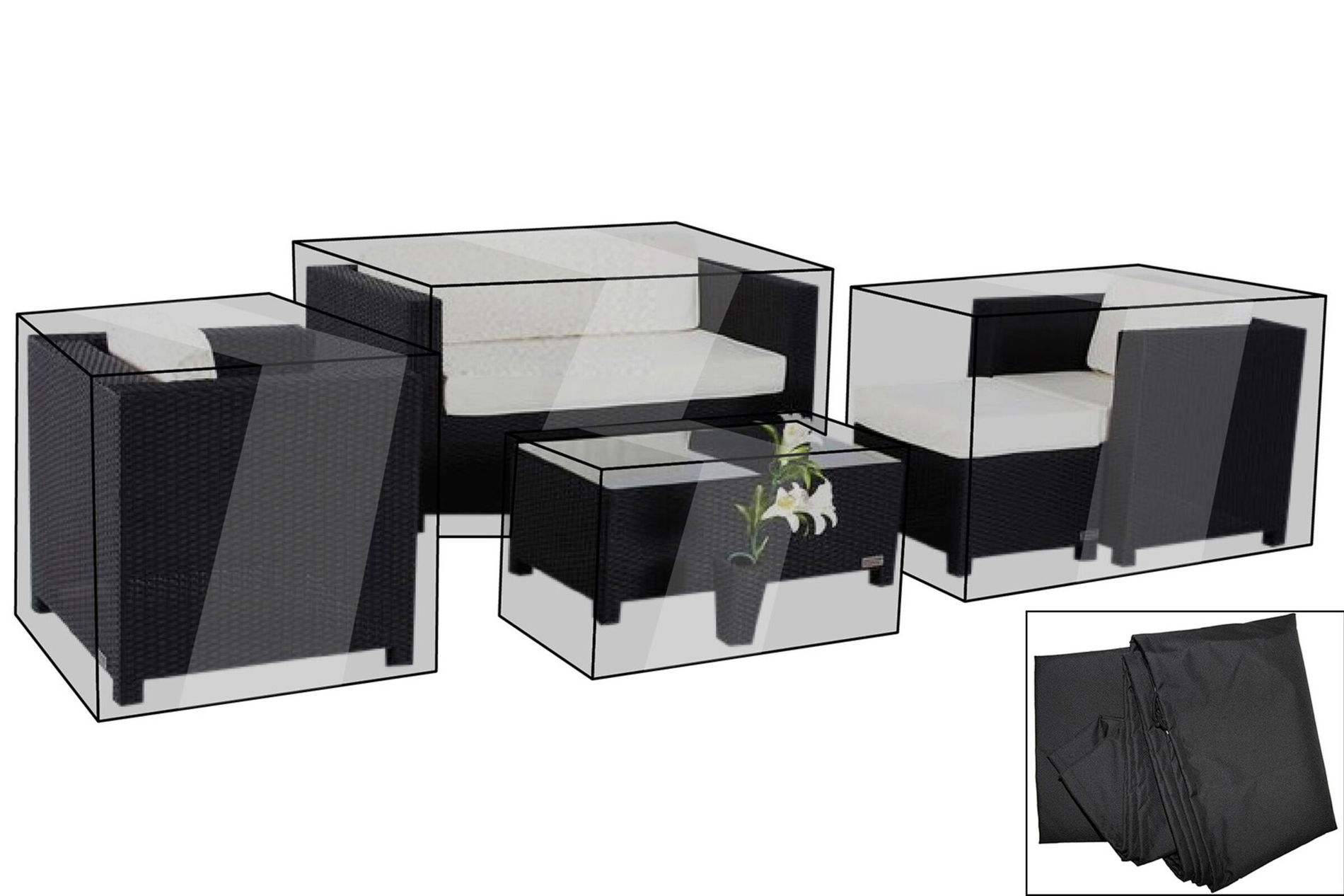 OUTFLEXX Premium Abdeckhauben-Set für Garten-Essgruppe: 1298 / 1299, schwarz, wasserbeständig, bis 2015er Version 7936__1