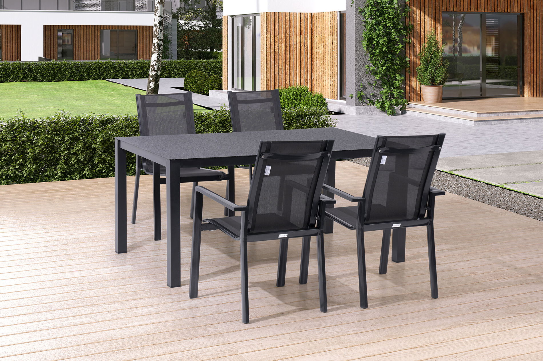 OUTFLEXX Garten-Essgruppe, anthrazit, Alu/Spraystone/Textilen, 160x95 cm, 4 Stapelsessel 28177__1