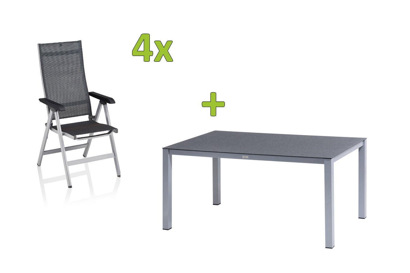 KETTLER BasicPlus Premium Garten-Essgruppe, silber, Alu, Tisch 160x95 cm, 4 Klappstühle 31570__1