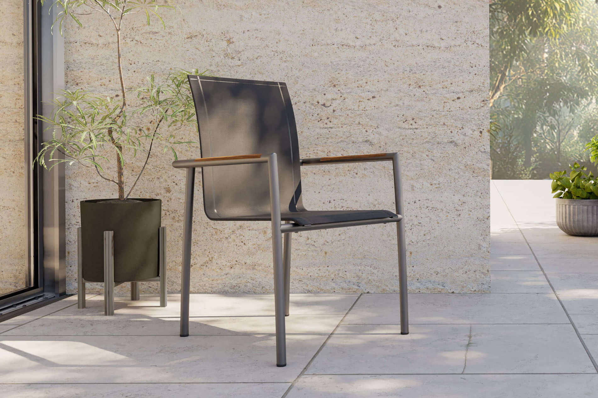 OUTFLEXX Diningsessel, anthrazit/grau, Edelstahl/Textilene, ca. 56x62x90cm, Teak 23481__1