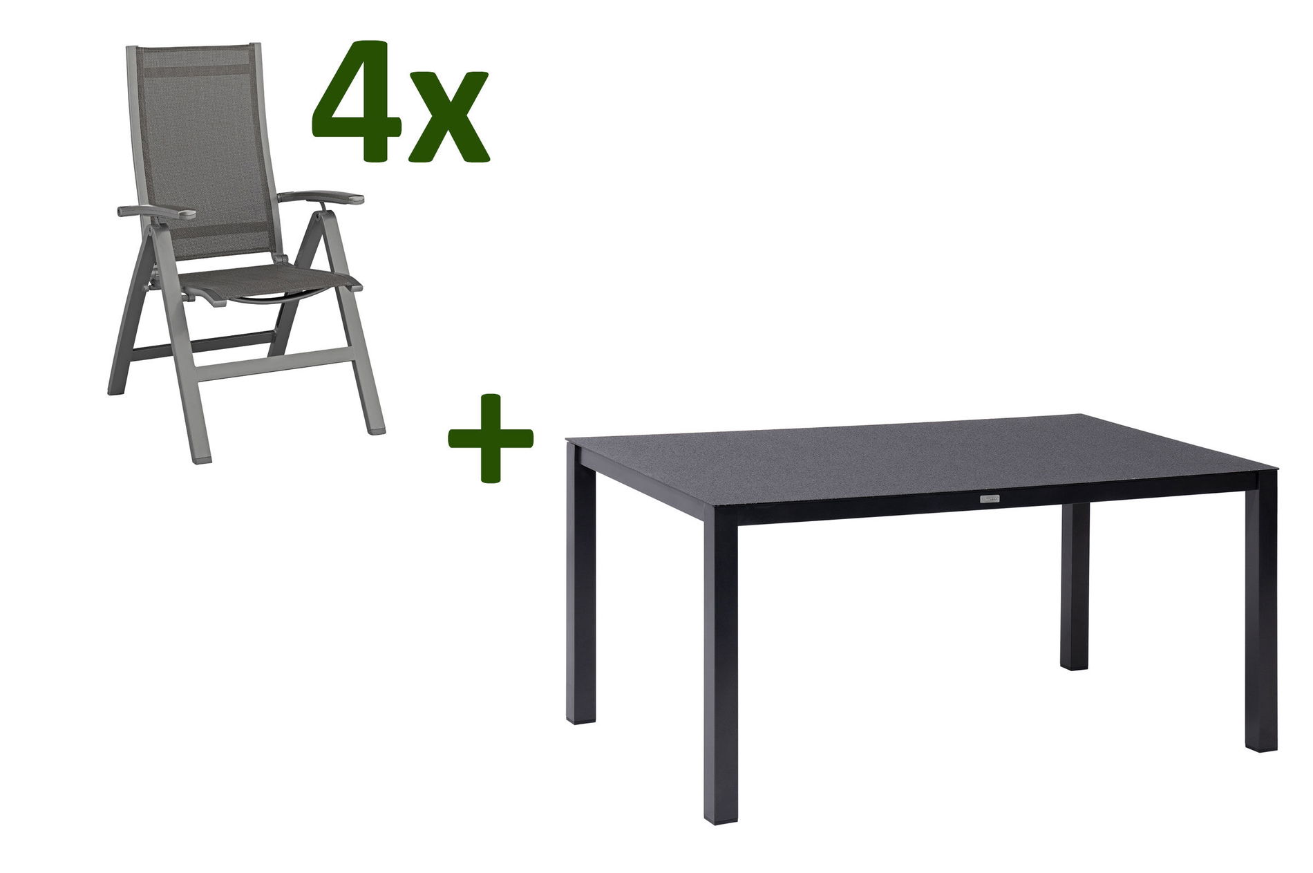 KETTLER Altura Garten-Essgruppe, anthrazit, Alu/Spraystone/Textil, 160 x 95 cm, 4 Klappstühle 28338__1