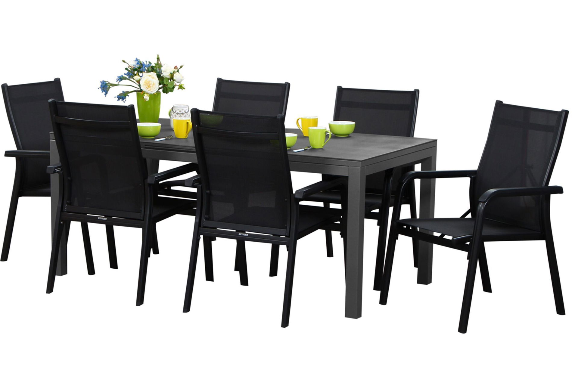 KETTLER Basic Plus Garten-Essgruppe, anthrazit/anthrazit, Alu/Textilene, 180/240x90cm, 6 Stapelsessel 17228__1
