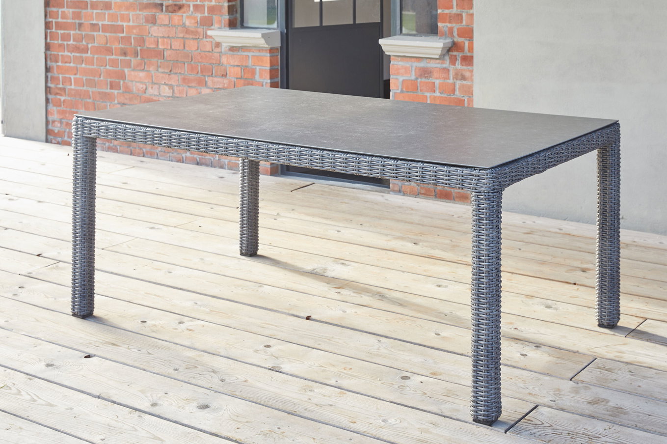OUTFLEXX Exklusivmodell Rocking Comfort Esstisch, grau-braun-meliert, Alu/Polyrattan/Glaskeramik, 180x110 cm, pulverbeschichtet 23621__1