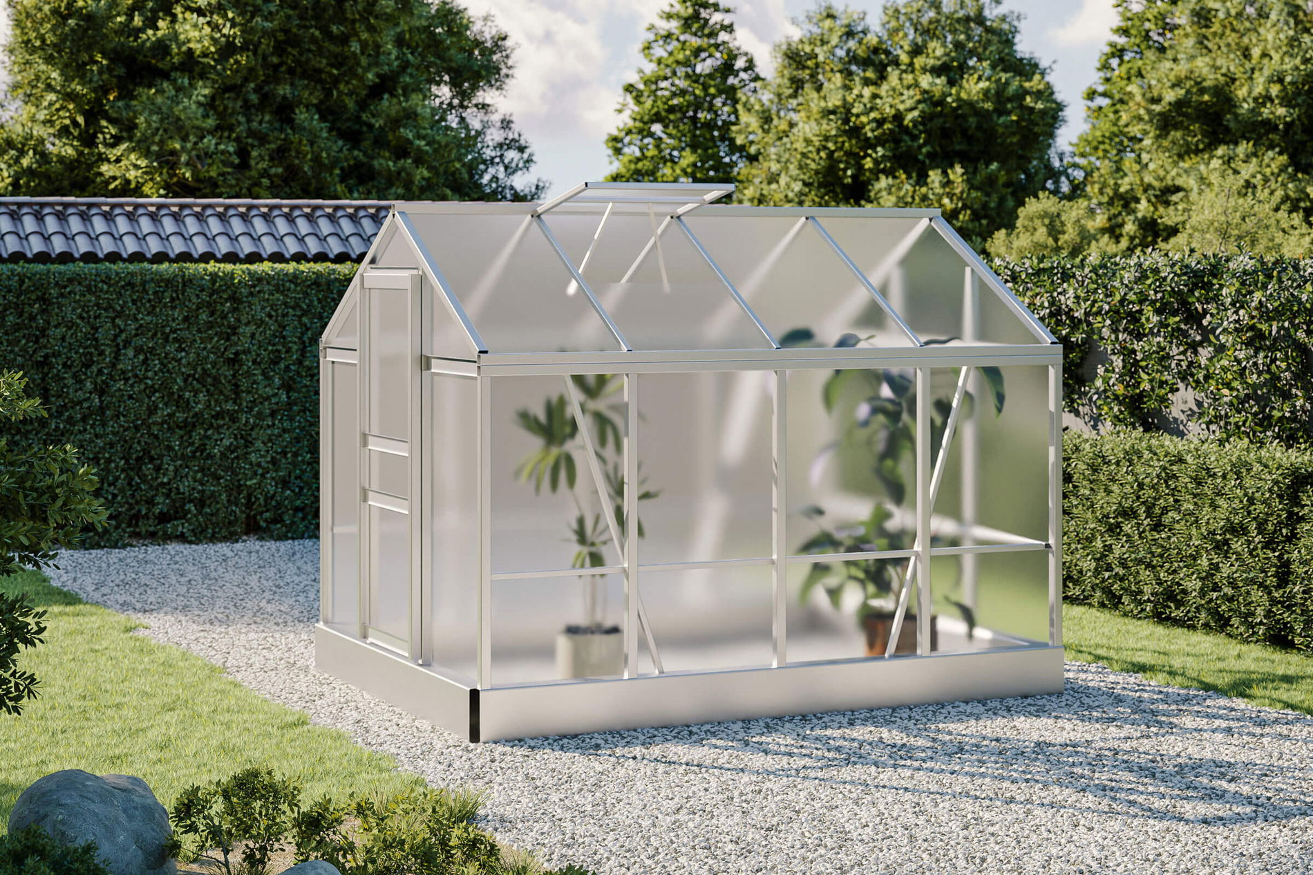 OUTFLEXX Flora Gewächshaus, Silber, Aluminium, 250 x 190 x 200 cm, mit Spitzdach