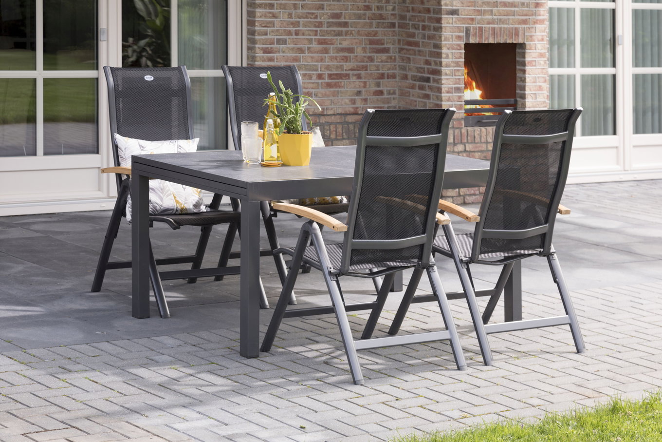 HARTMAN Alice Garten-Essgruppe, xerix/natur, Alu/Teak, 4x4 Textilen, 4 Hochlehner, 260/160x90cm 16895__1