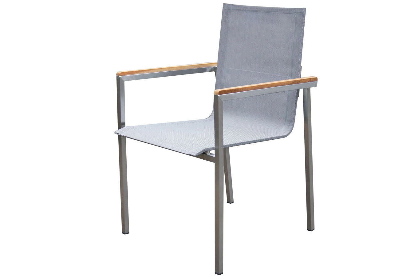 OUTFLEXX Gartensessel, silber, Edelstahl/Textilene, Armlehnen aus Teak, 56x62x88cm 13500__1