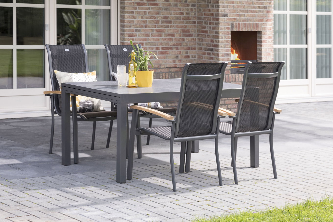 HARTMAN Alice Garten-Essgruppe, xerix/natur, Alu/Teak, 4x4 Textilen, 4 Stapelsessel, 260/160x90cm 16896__1