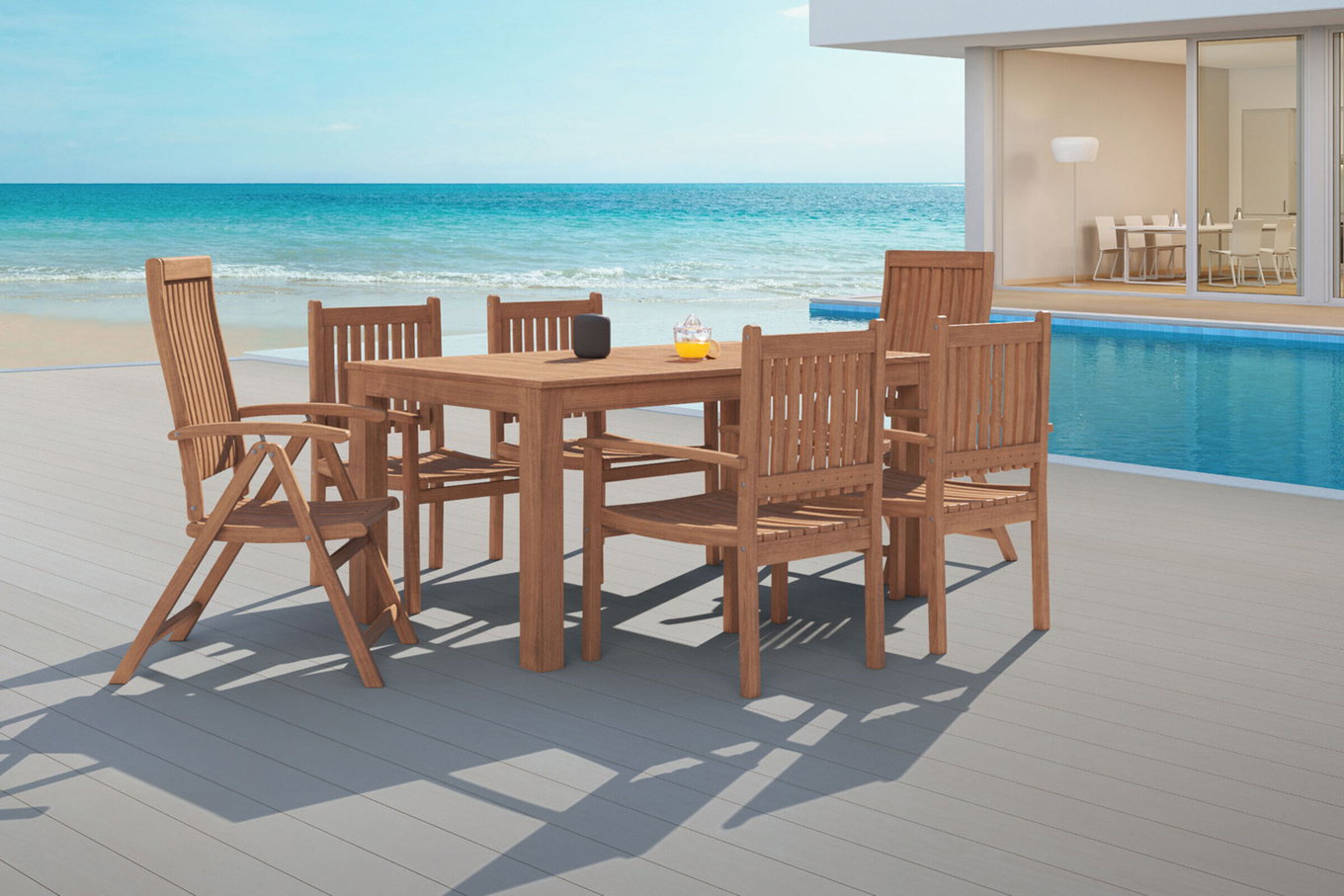 OUTFLEXX Garten-Essgruppe, natur, Akazie, Tisch 160 x 90 cm, 4 Stühle, 2 Klappsessel, FSC®-zertifiziertes Produkt 19660__1
