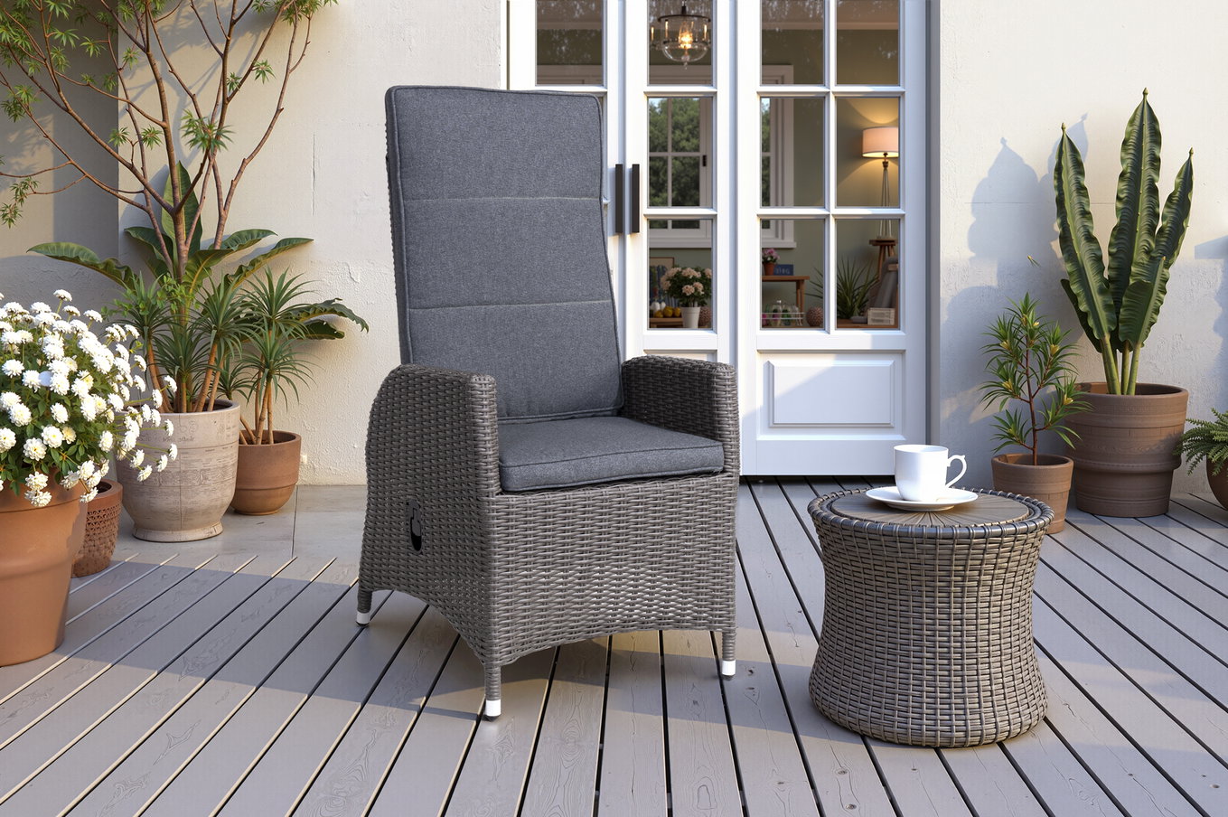 OUTFLEXX Vigo Dining-Sessel, stahlgrau-meliert, Polyrattan, 60x68x111cm, Rücken stufenlos verstellbar 21631__1