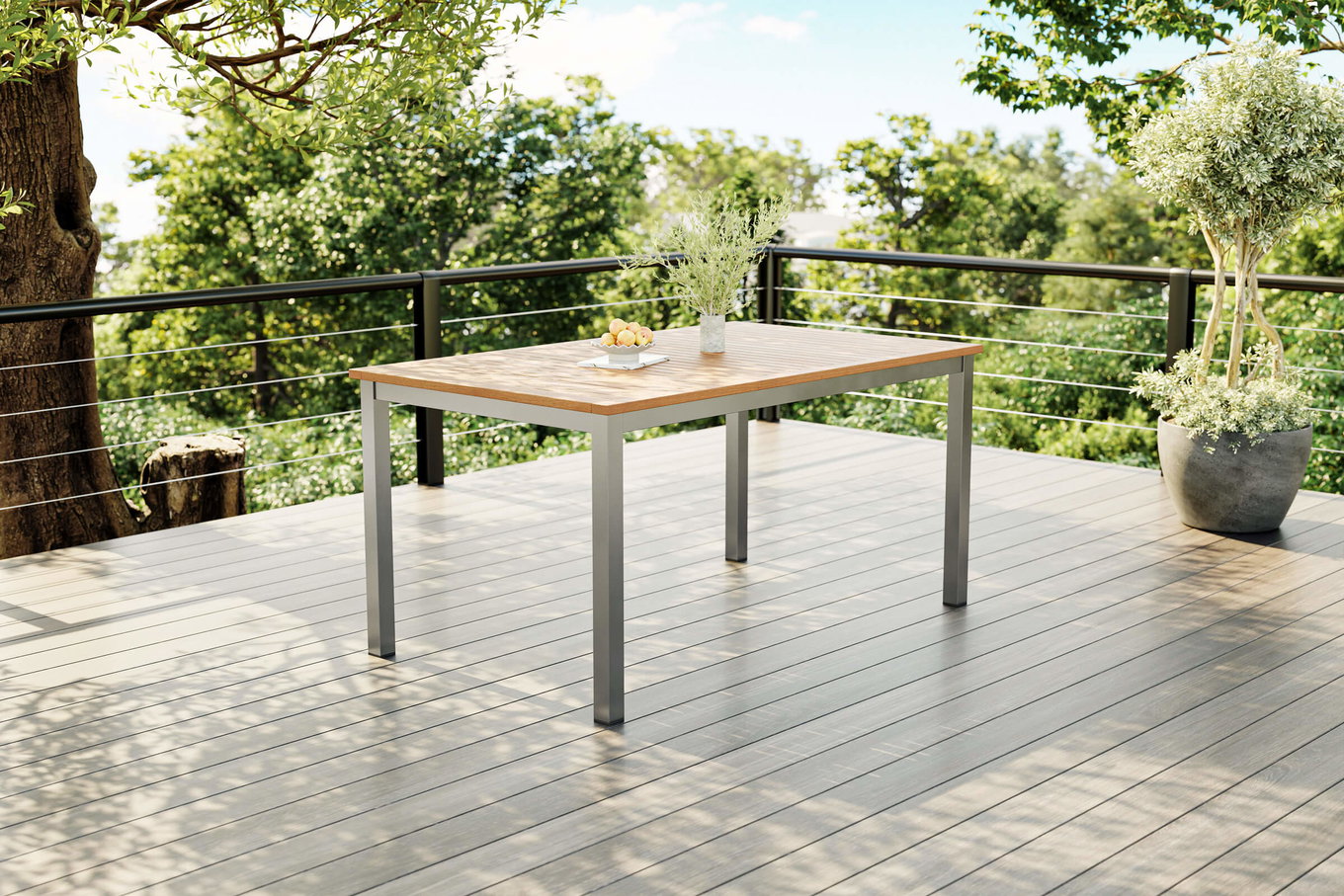 VILLANA Tasmania Esstisch, Silber/Natural, Aluminium/Eukalyptus, 150 x 90 cm, mit Fußkappen, hohe Belastbarkeit, FSC®-zertifiziertes Produkt 80115__1