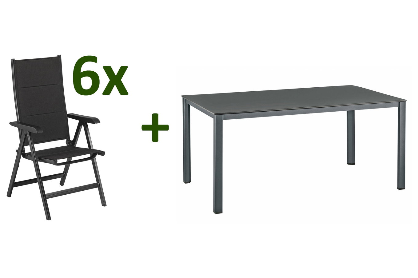 KETTLER KETTALUX-PLUS/Basic Plus Padded Sitzgruppe, anthrazit, Alu/Textilene, Tisch 160x95 cm, 6 Klappstühle 22972__1