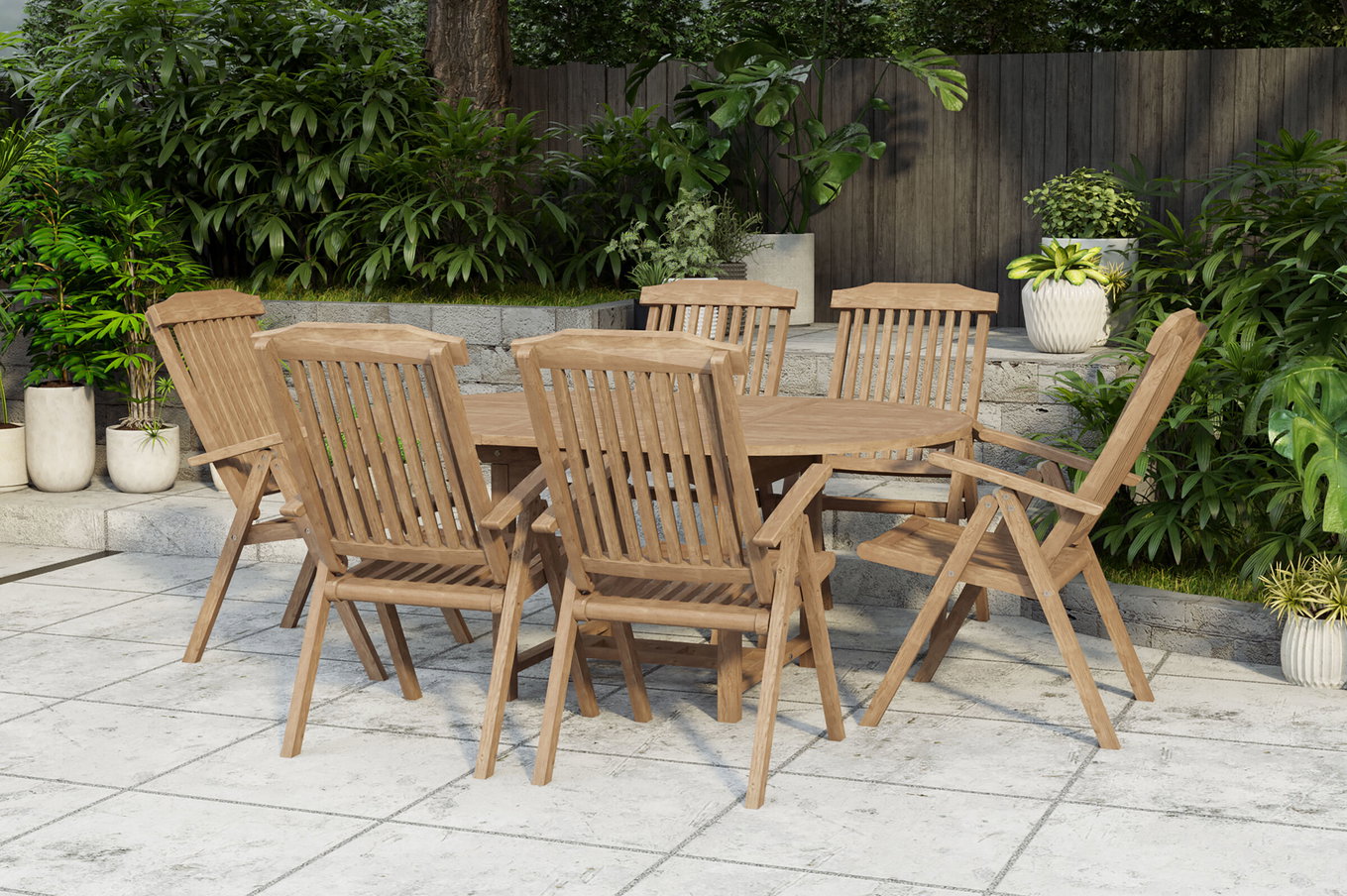 OUTFLEXX Dallas/Bounty Garten-Essgruppe, natur, Teak, 120/170x120 cm, 6x Klappstuhl 24347__1