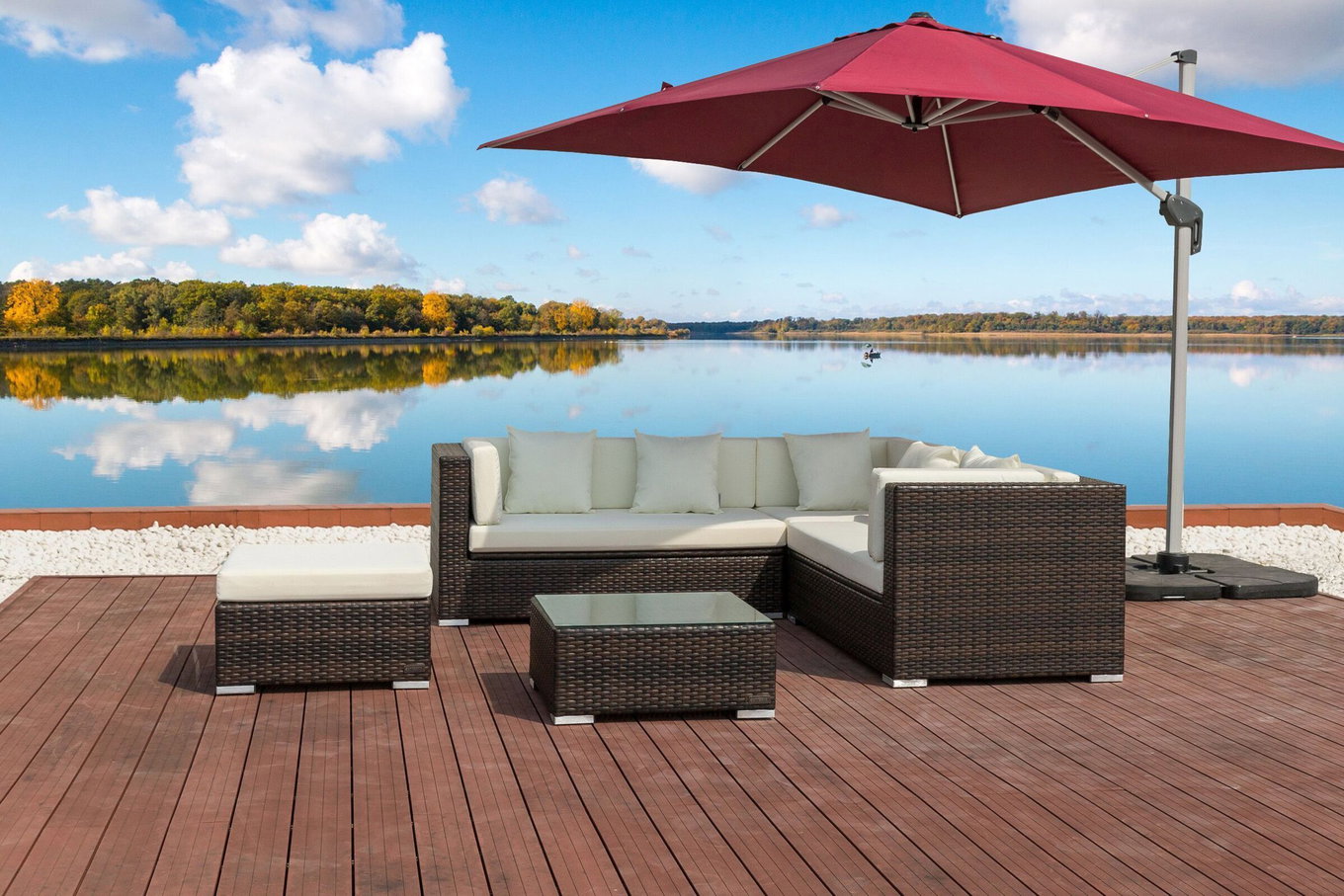 OUTFLEXX Gartenlounge, braun marmoriert, 6 Pers, Polyrattan, wasserfeste Kissenbox, inkl. Loungetisch 16069_BOX_D__1