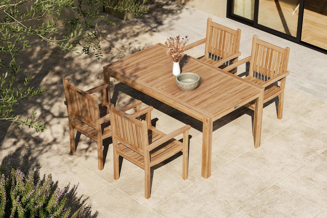 OUTFLEXX Garten-Essgruppe, natur, Akazie, Tisch 160 x 90 cm, 4 Gartenstühle, FSC®-zertifiziertes Produkt 19656__1