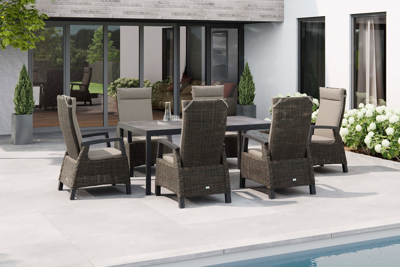 SIENA GARDEN Carlos/Corido Garten-Essgruppe, charcoal grey, Alu/Gardino®-Geflecht/Keramik, 180 x 100 cm, inkl. 6 Dining Sessel 23764__1
