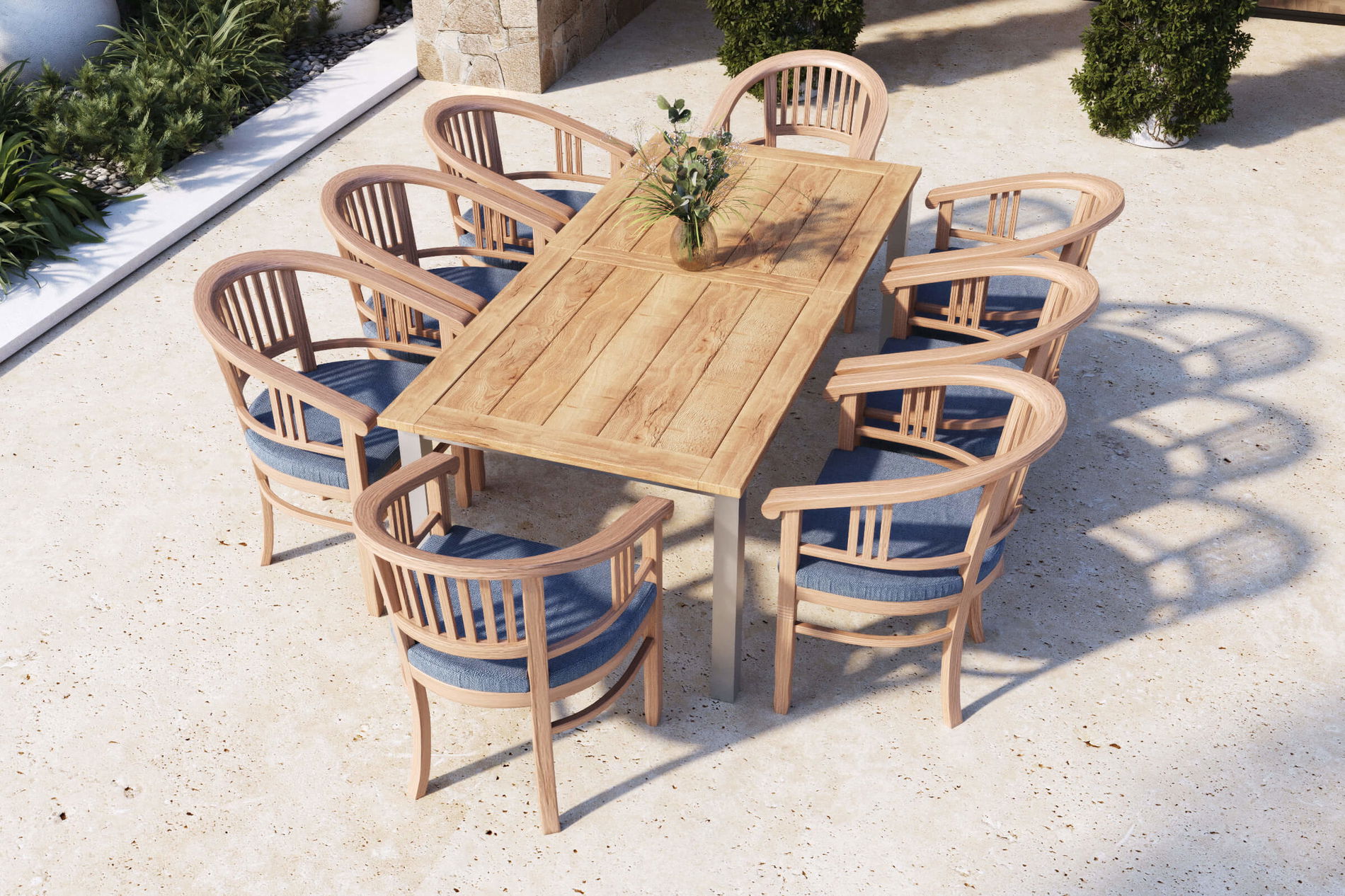 OUTFLEXX Garten-Essgruppe, Edelstahl/recyceltes Teak, 200/260x100 cm, 8 Armlehnensessel, inkl. Polster, FSC®-zertifiziertes Produkt 19365__1