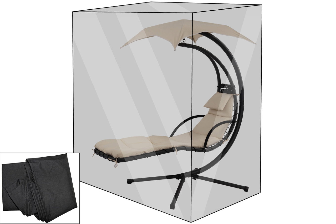 OUTFLEXX Premium Abdeckhaube für Leco Schwingliege, schwarz, wasserbeständig, 187 x 82 x 212 cm 13685__1