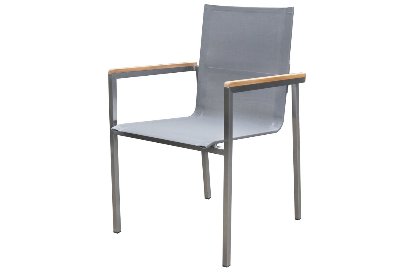 OUTFLEXX Stapelsessel, taupe, Edelstahl/Textilene, Armlehnen aus Teak, 62x56x88cm 13501__1