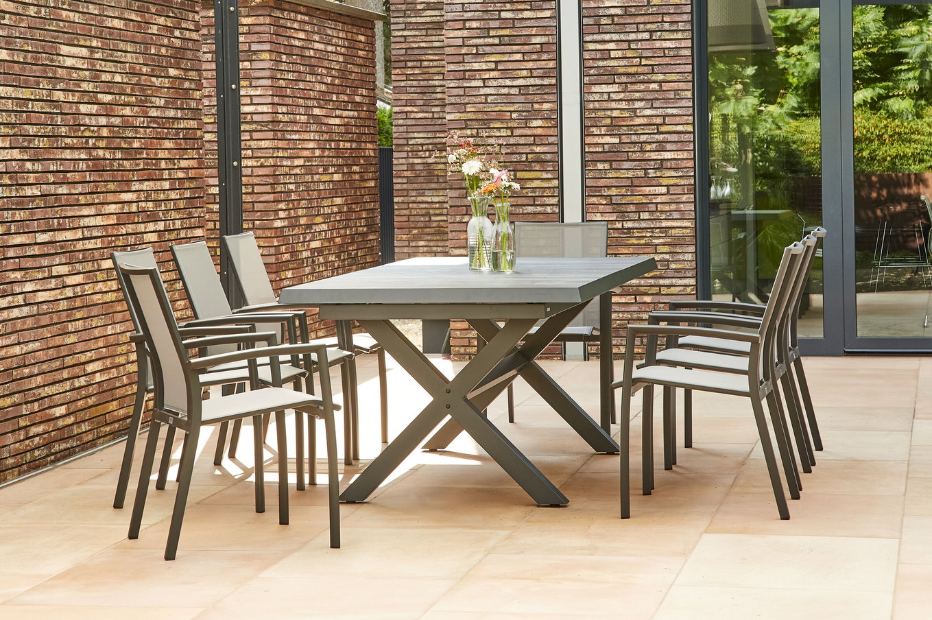 SIENA GARDEN Messina/Velia Garten-Essgruppe, anthrazit/grau, Alu/Ranotex®-Gewebe/Keramik, 260 x 100 cm, inkl. 8 Sessel 23810__1