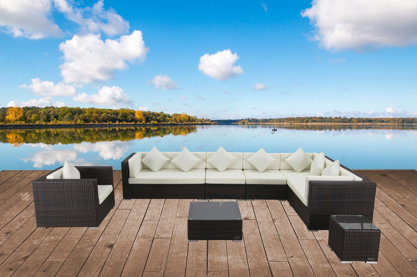 OUTFLEXX Gartenlounge, braun marmoriert, Polyrattan, 8 Pers, wasserfeste Kissenbox, inkl. Beistelltisch 16067_BOX_B__1