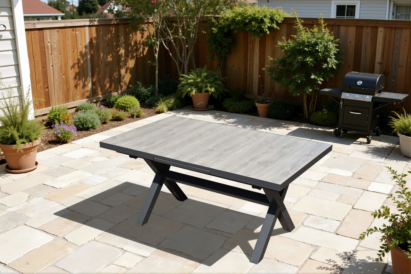 OUTFLEXX Louvra Ausziehtisch, anthrazit/Holzoptik, Alu/Keramik, 160/210x100,5cm, Tischplatte aus Keramikfliesen 21629__1