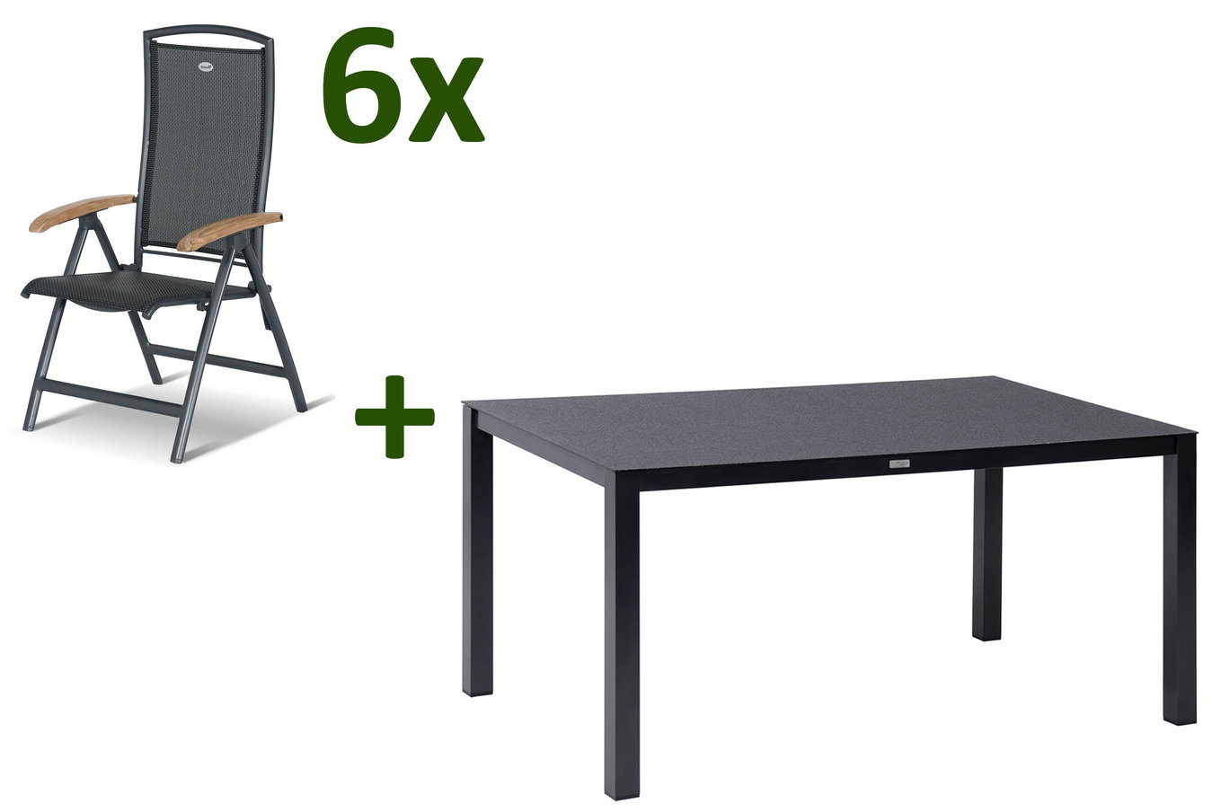 HARTMAN Raffaelo Garten-Essgruppe, xerix/anthrazit, Alu/Spraystone/Teak, 160x95 cm, 6 Klappstühle, Teak Armlehnen 28429__1