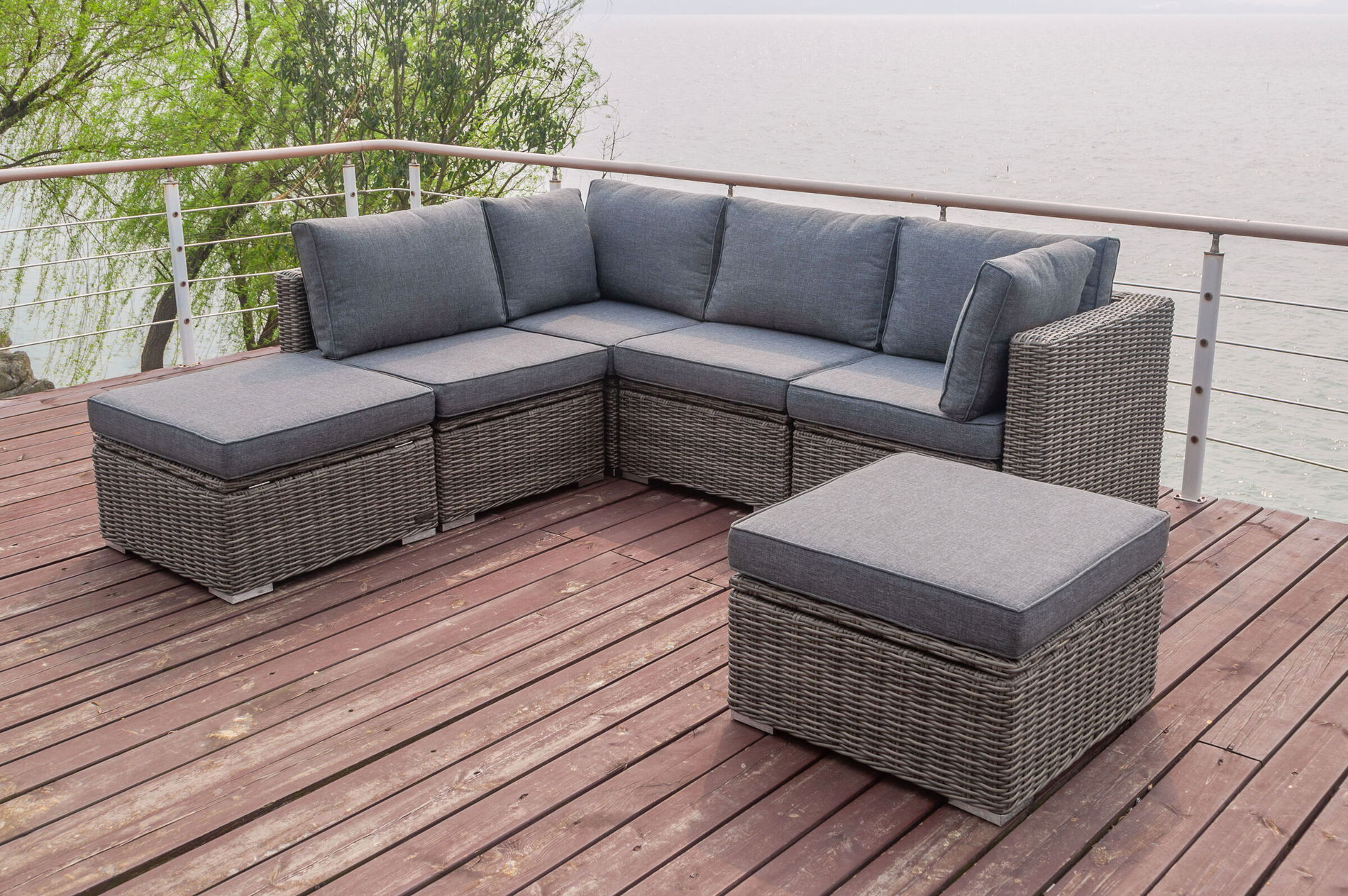 OUTFLEXX Gartenlounge, grau, Polyrattan, 6 Personen, verstellbare Sitzflächen, wasserfeste Kissenbox 18364_BOX__1