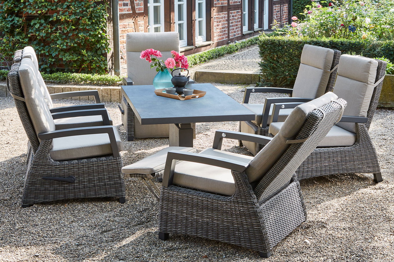 SIENA GARDEN Corido/Bellani Grau Gartenlounge, charcoal/anthrazit/grau, Alu/Gardino®-Geflecht, Lifttisch 160x90 cm, 6 Relaxsessel 22115__1