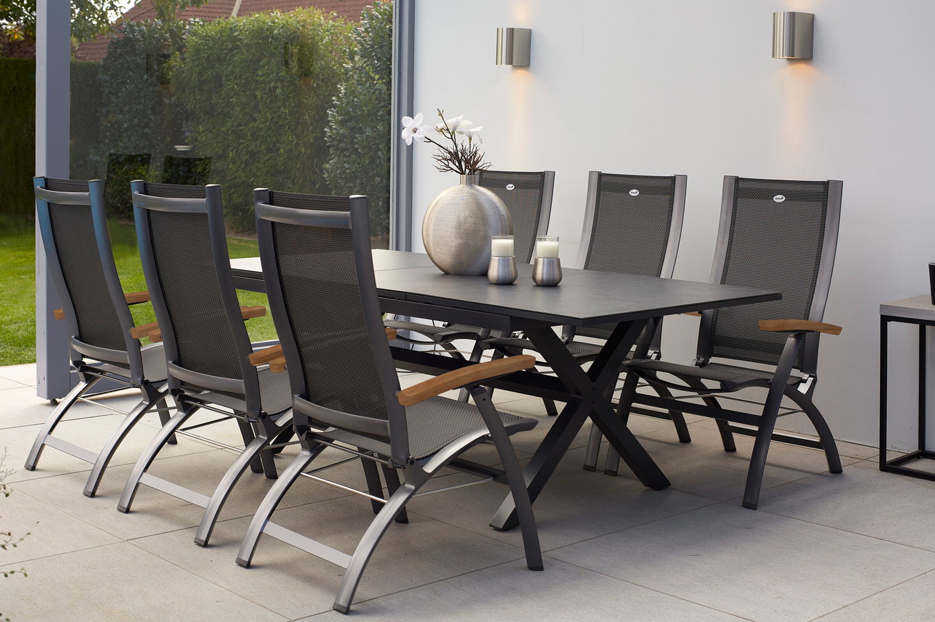 HARTMAN Xanadu / Primo Garten-Essgruppe, xerix, Alu/Textilene/Glaskeramik, 6 Klappstühle, 160/220x100cm, Ausziehfunktion 23170__1